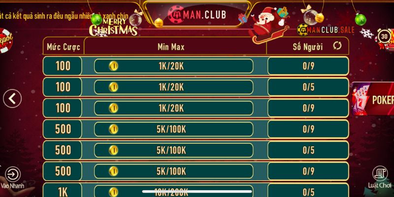 Mini Poker tại Man Club tính năng đặt cược